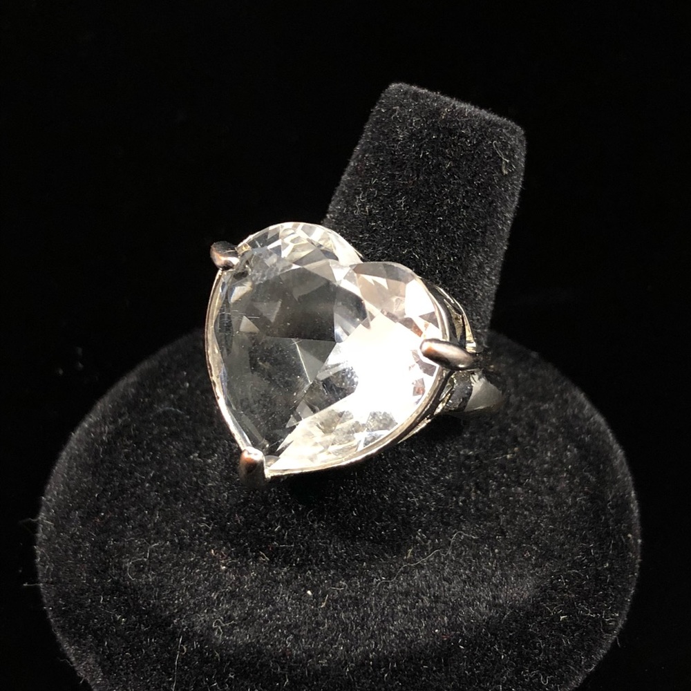 Heart Cut Cubic Zirconia Silver Tone Love Ring